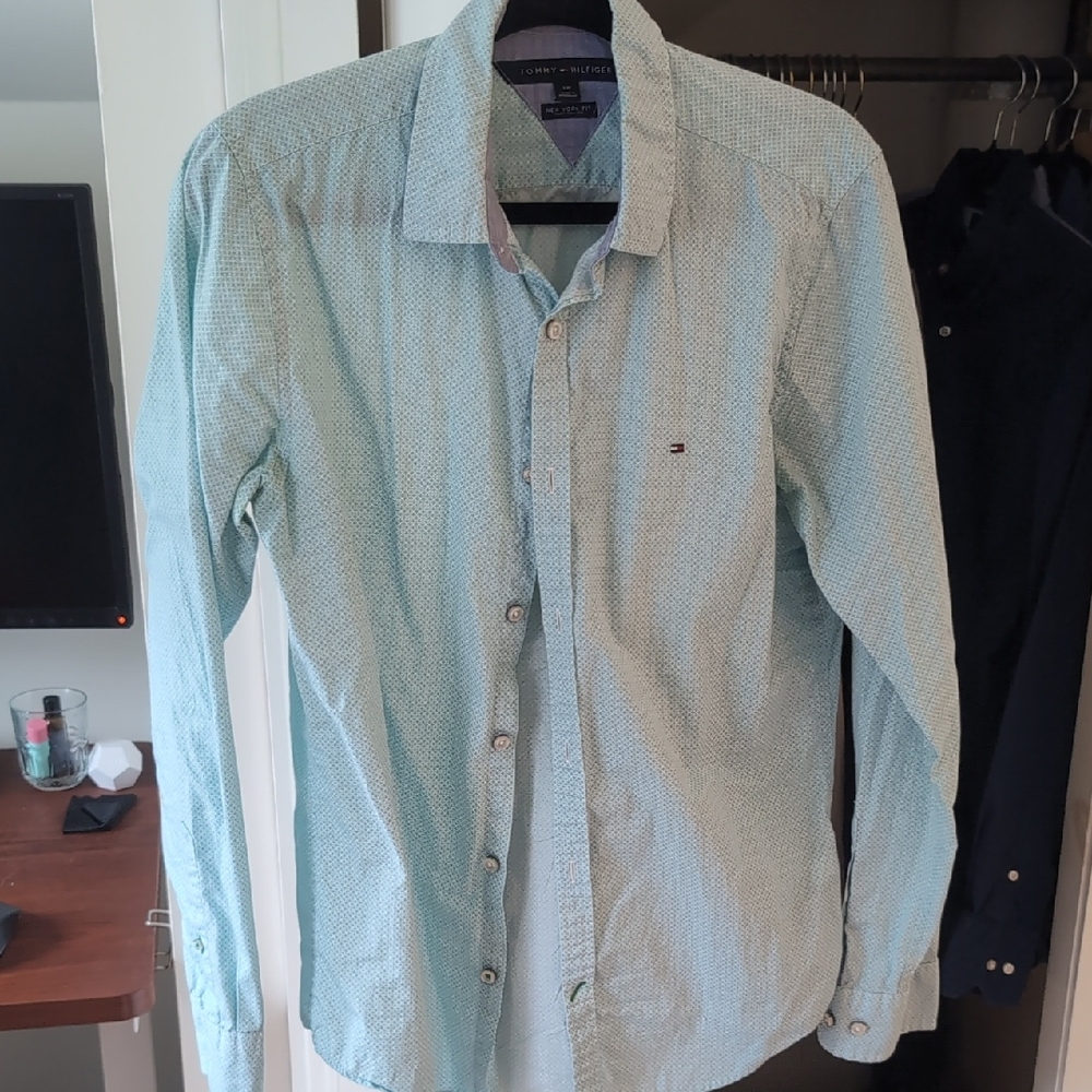 Tommy Hilfiger Men's Aqua Button Down Shirt